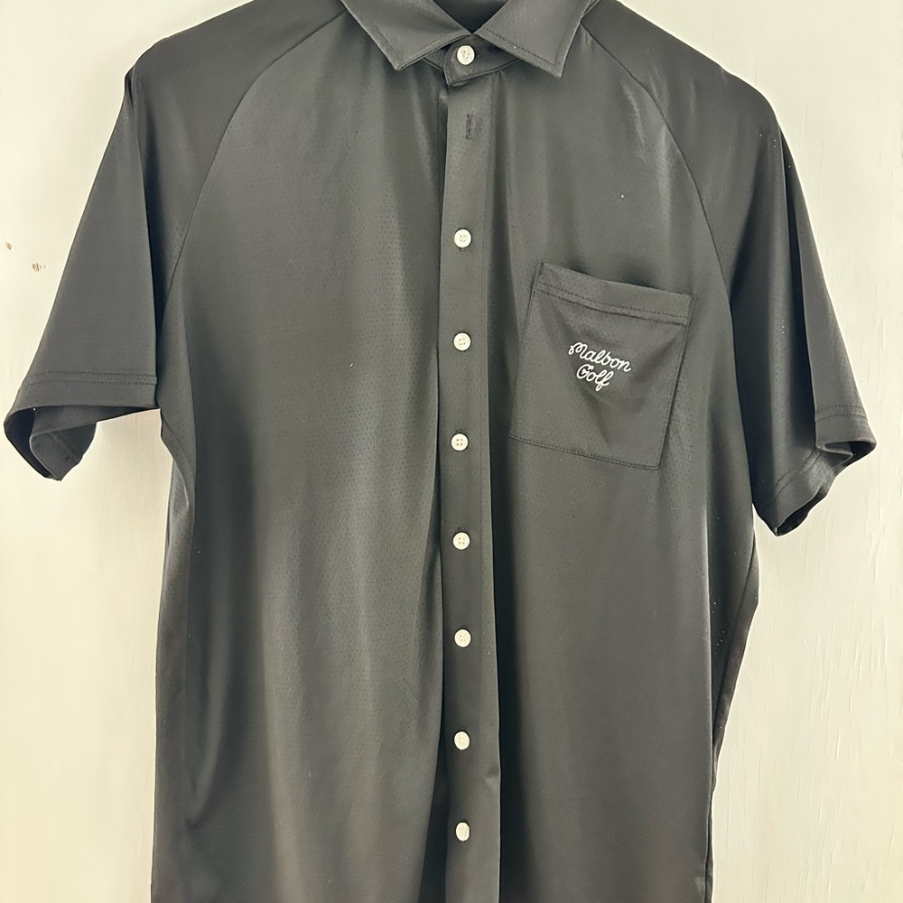 Malbon Golf Men's Black Short Sleeve Button-Down Polo Shirt